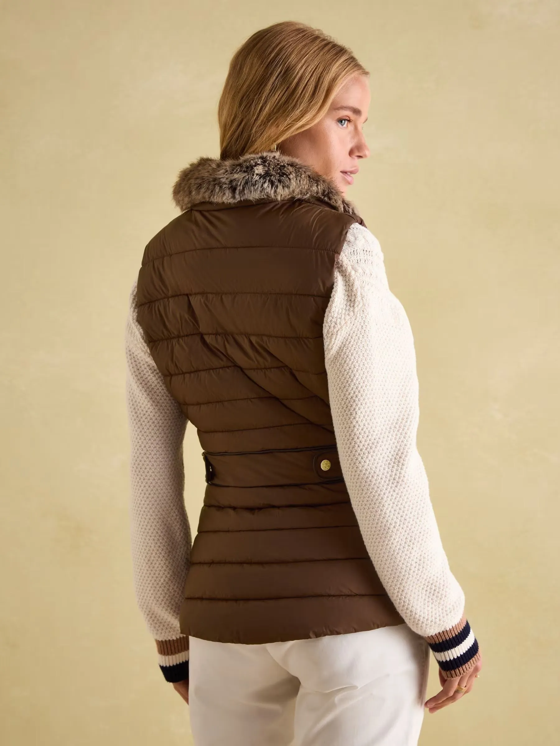 Joules Beckley Padded Showerproof Gilet with Detachable Faux Fur Collar