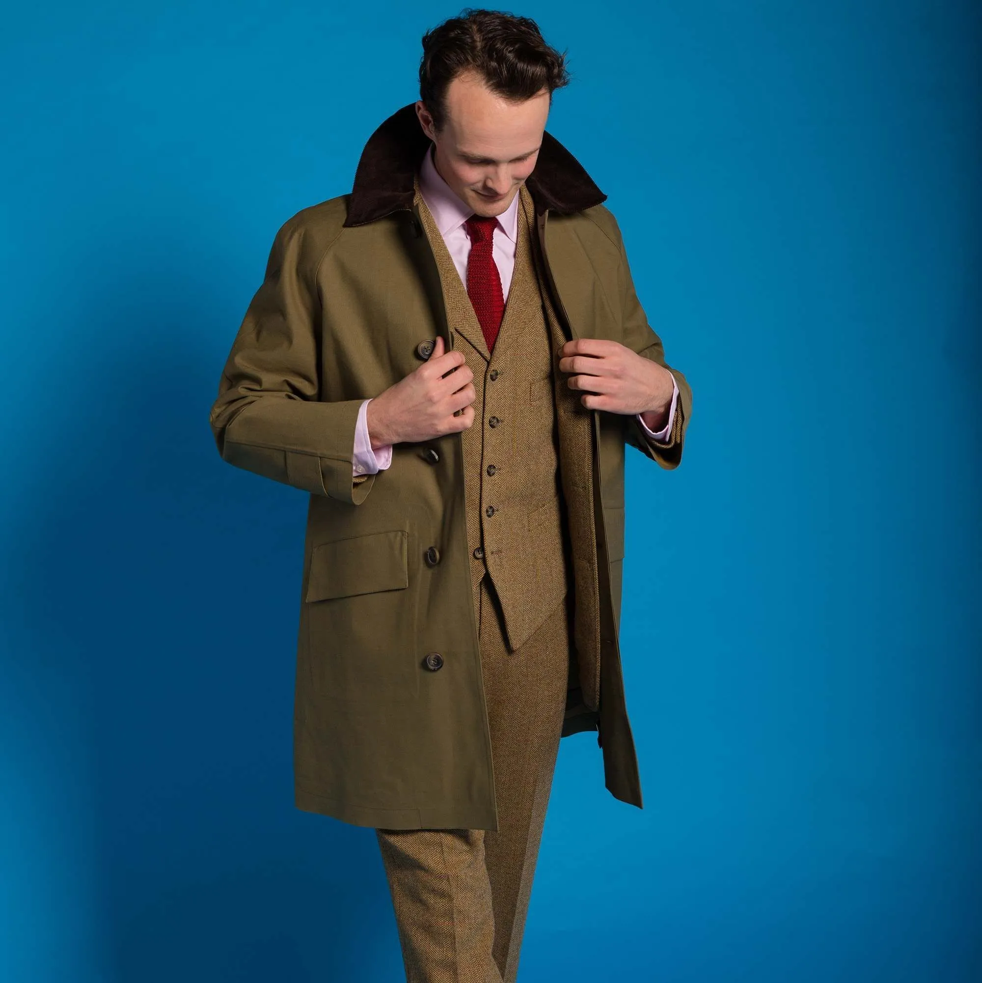 Khaki Huntsman Mackintosh with Corduroy Collar