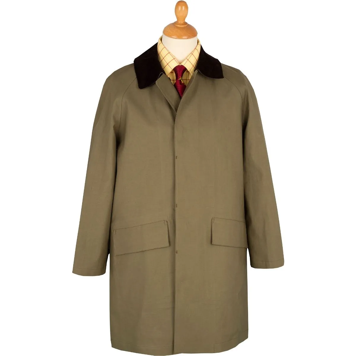 Khaki Huntsman Mackintosh with Corduroy Collar