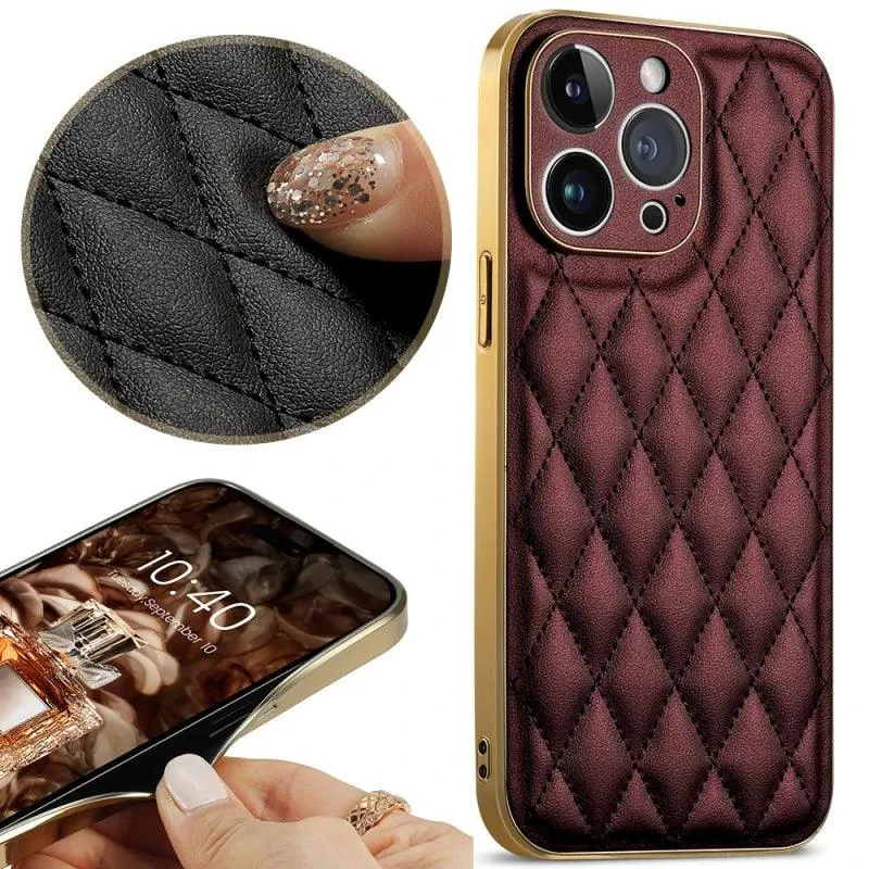 Leather Cute Phone Case for iPhone 14 Plus, 13 Pro Max, and 12 Pro - Gold Plating