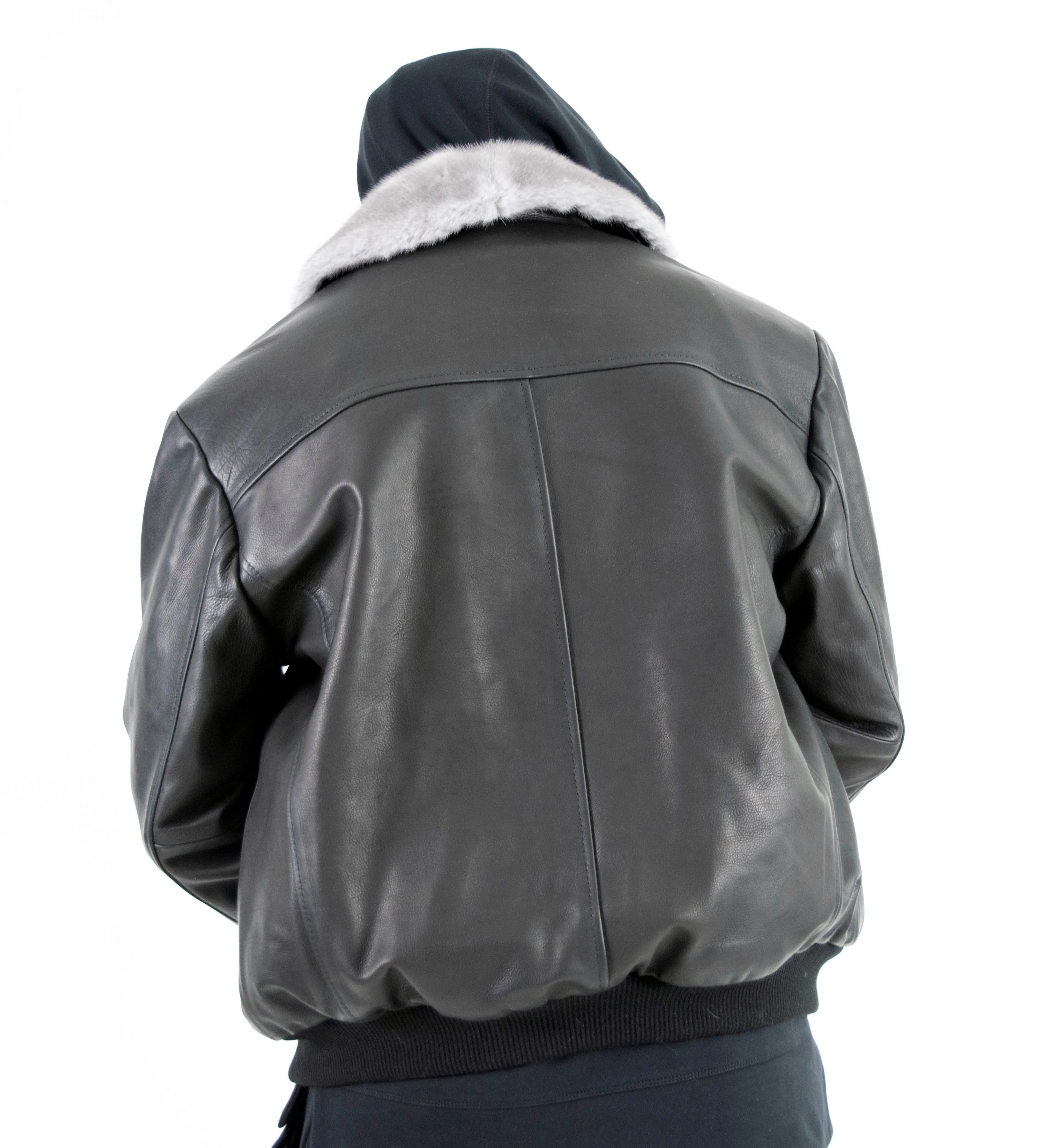 Lightweight Leather Bomber Jacket with Removable Mink Fur Collar. Style #2220