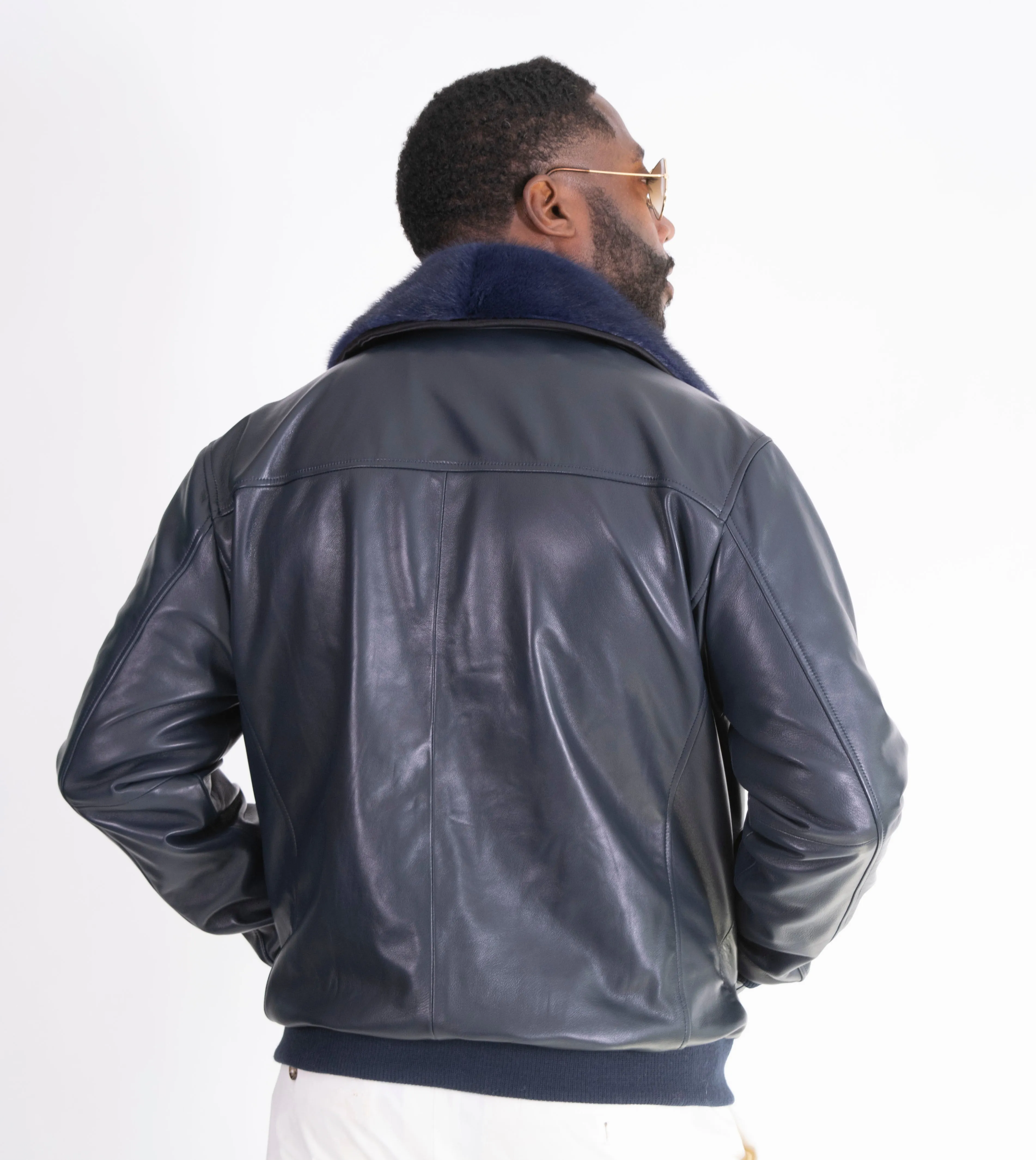 Lightweight Leather Bomber Jacket with Removable Mink Fur Collar. Style #2220