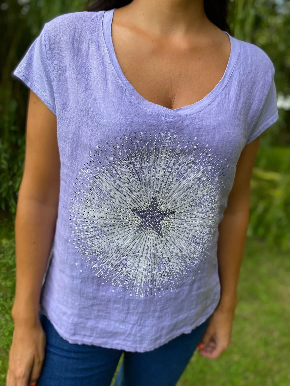 Linen Blend Diamante Star Top Flossie