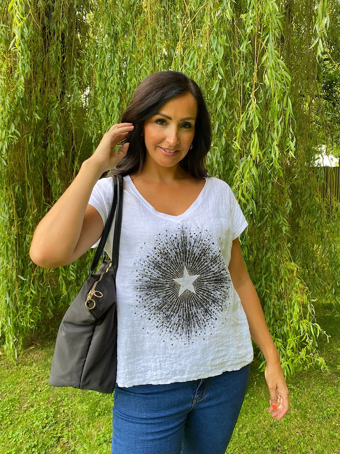 Linen Blend Diamante Star Top Flossie