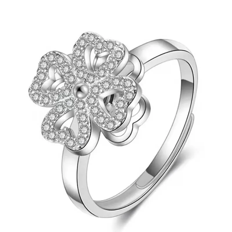 Lovely Heart Clover Rotating Open Ring