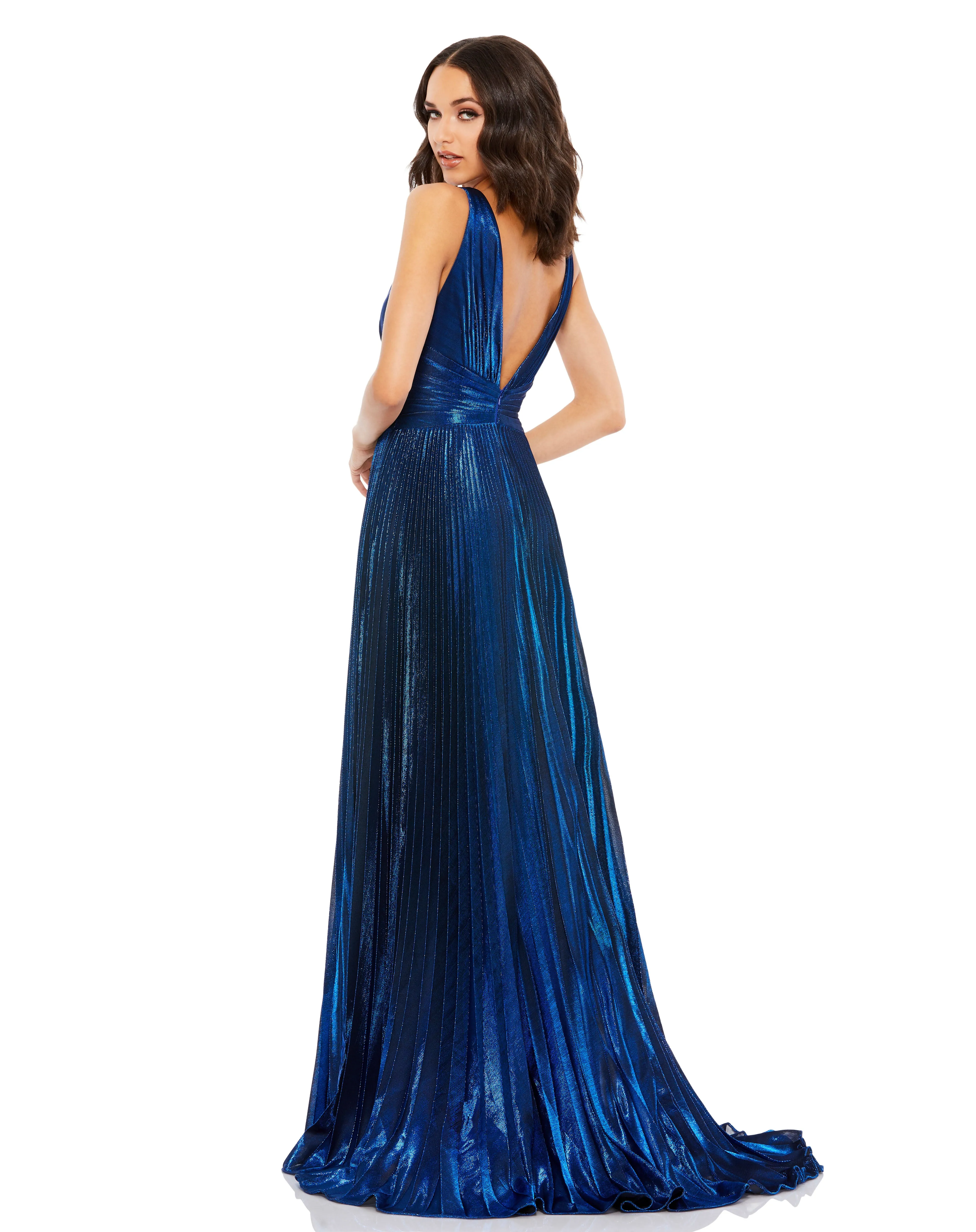 Mac Duggal 50640 Long Pleated Formal Metallic Prom Dress