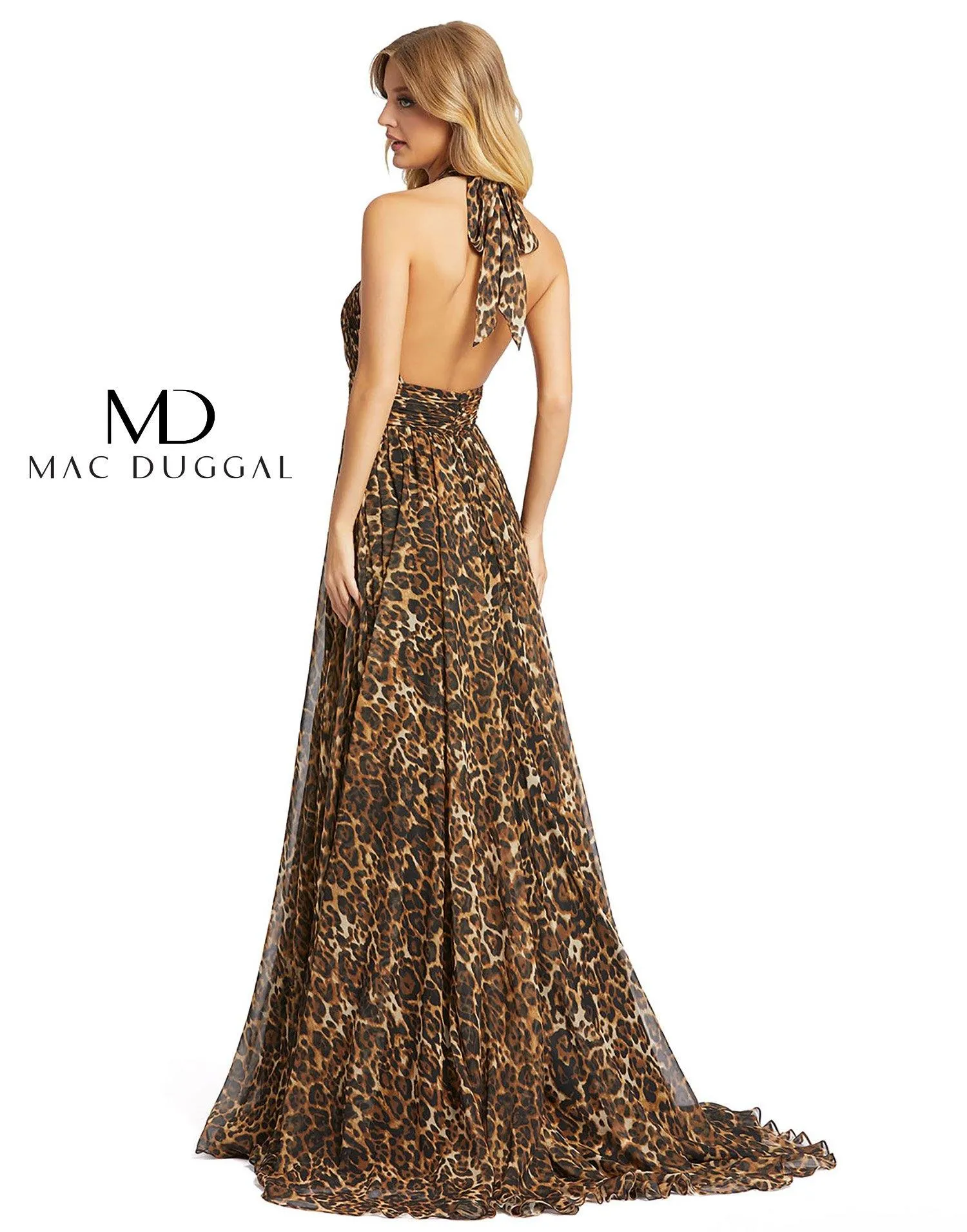 Mac Duggal 67360 Prom Long Halter Animal Print Gown