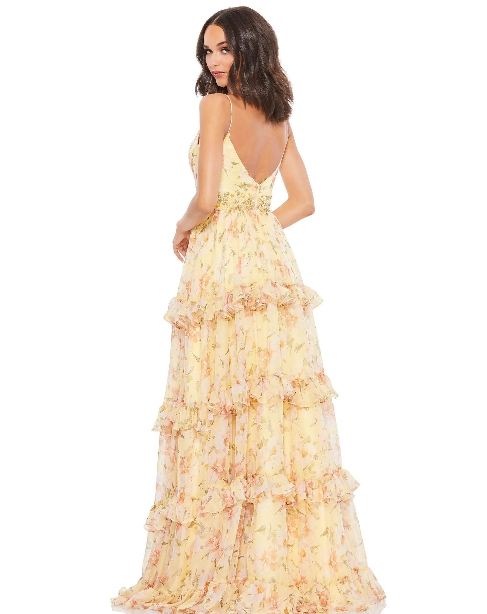 Mac Duggal 67794 Long Floral Chiffon Prom Dress