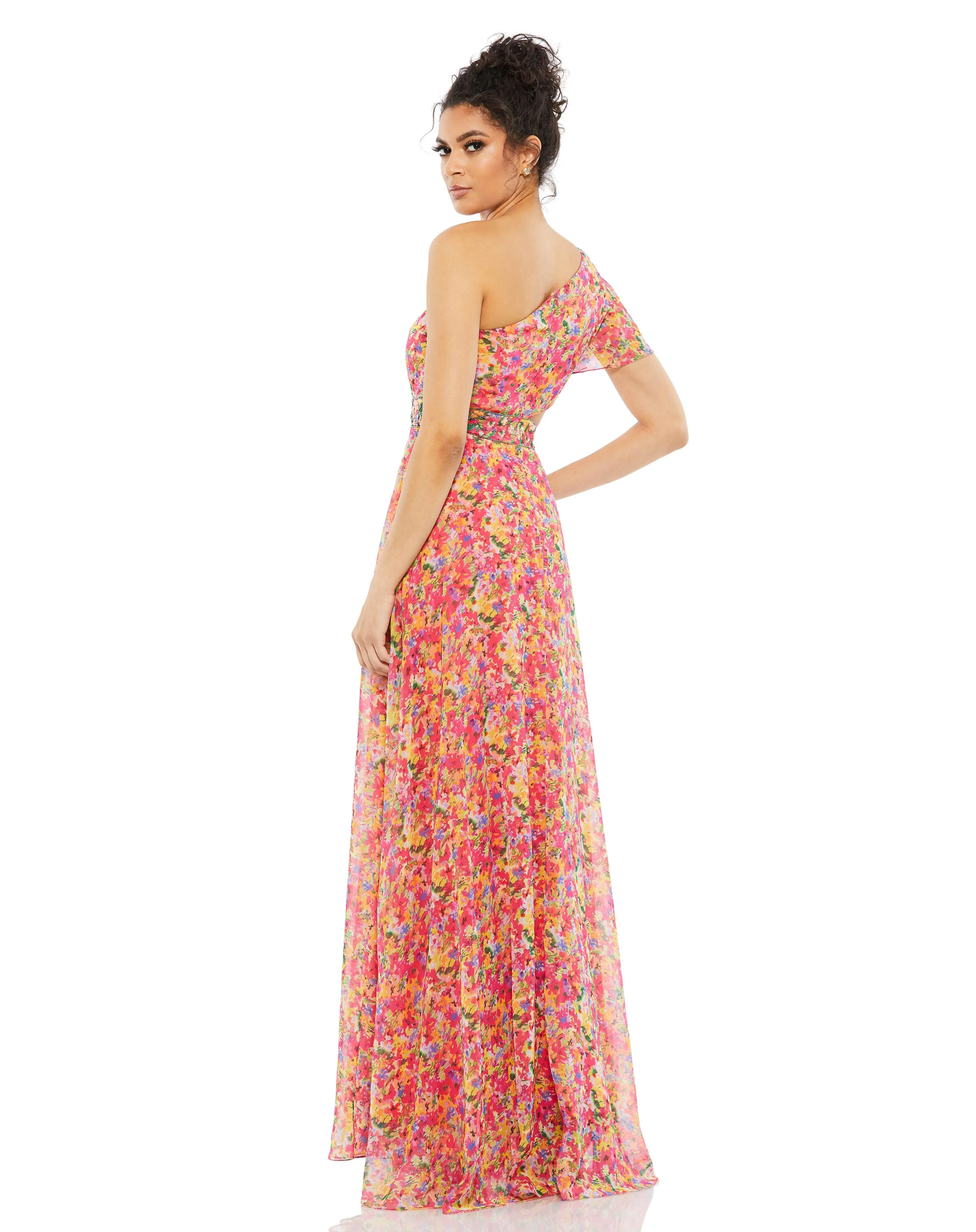 Mac Duggal 9157 Long Floral One Shoulder Formal Dress