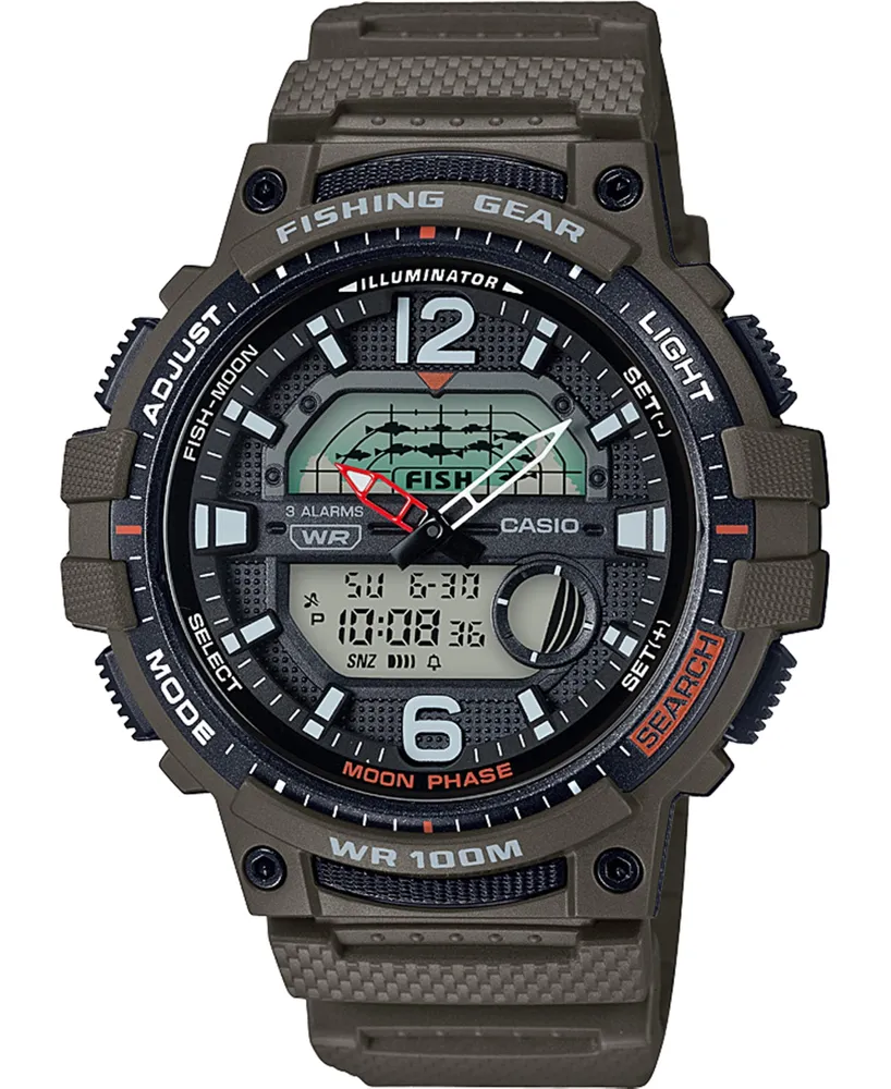 Macy's Casio Men's Digital Fishing Gear Green Resin Strap Watch 48mm