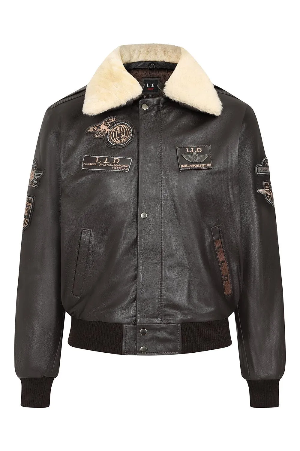 Men's Brown Real Leather Pilot Jacket with Detachable Fur Collar - 'HARRY'