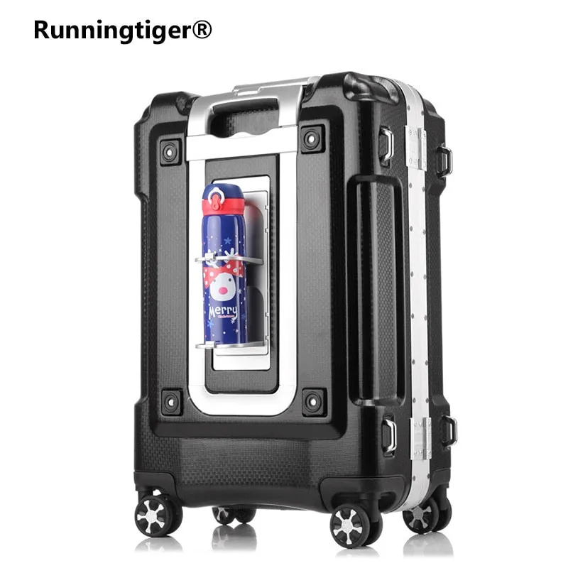 Metal Frame Suitcase Carry Cup Holder Luggage Rolling Fashion Tsa Women Suitcase 20