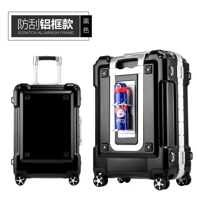 Metal Frame Suitcase Carry Cup Holder Luggage Rolling Fashion Tsa Women Suitcase 20