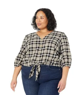 MICHAEL Michael Kors Plus Size Yarn-Dye Flannel Tie Front Top Women's