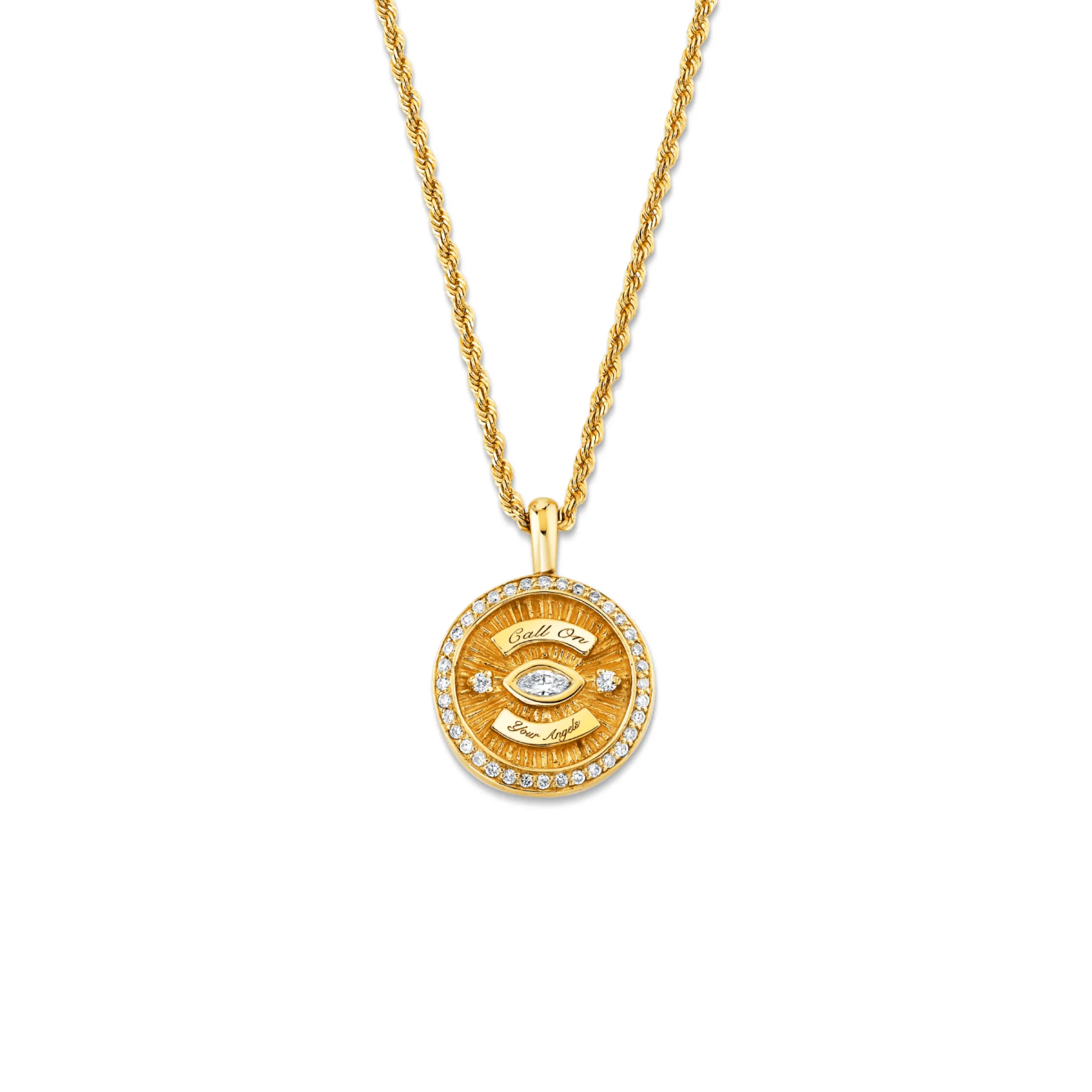 Mini Call On Your Angels Coin Necklace with Diamond Frame