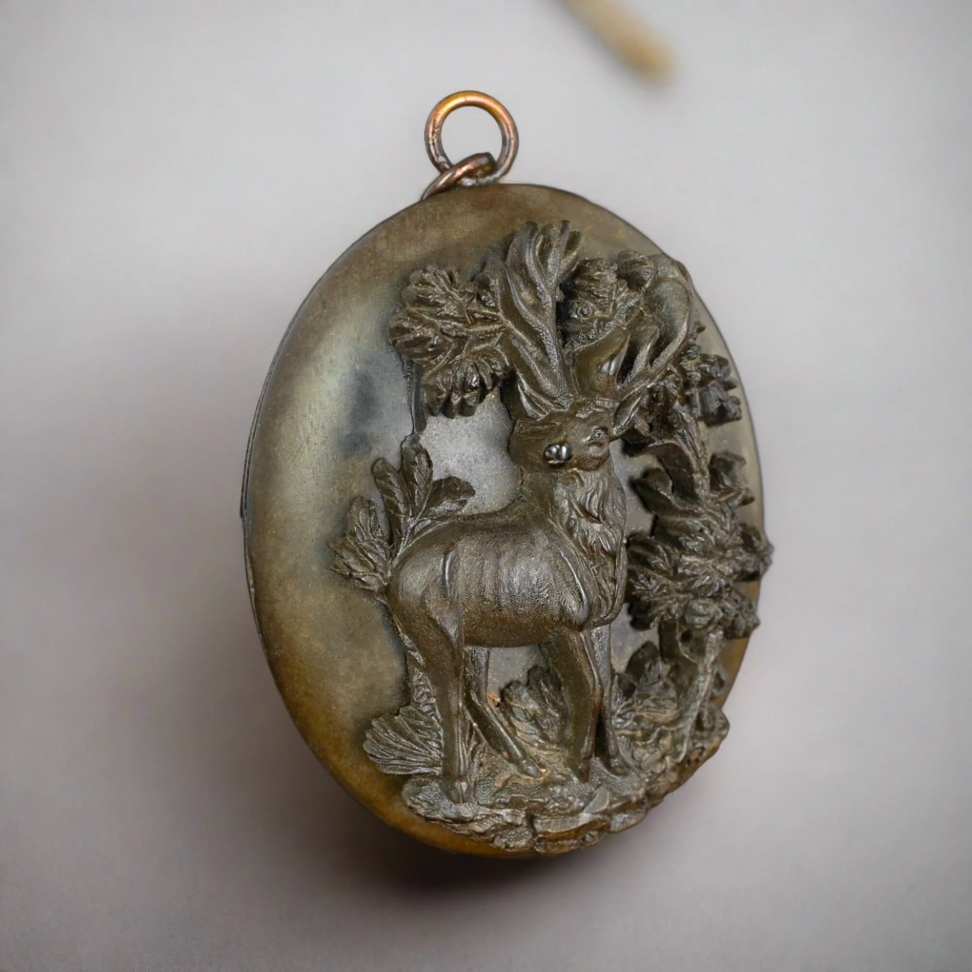 Monarch of the Glen Stag Victorian Gutta Percha Locket