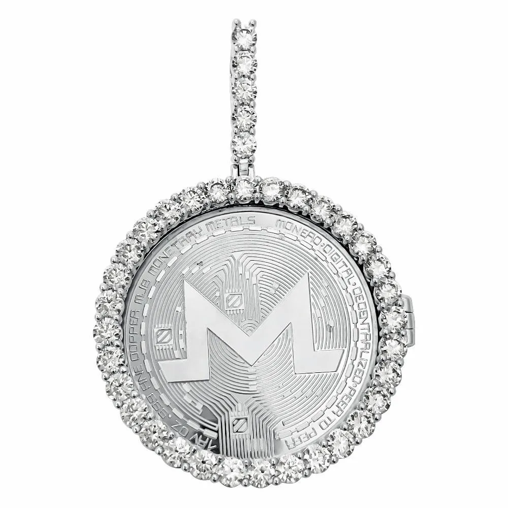 Monero Coin Iced Out Frame Pendant