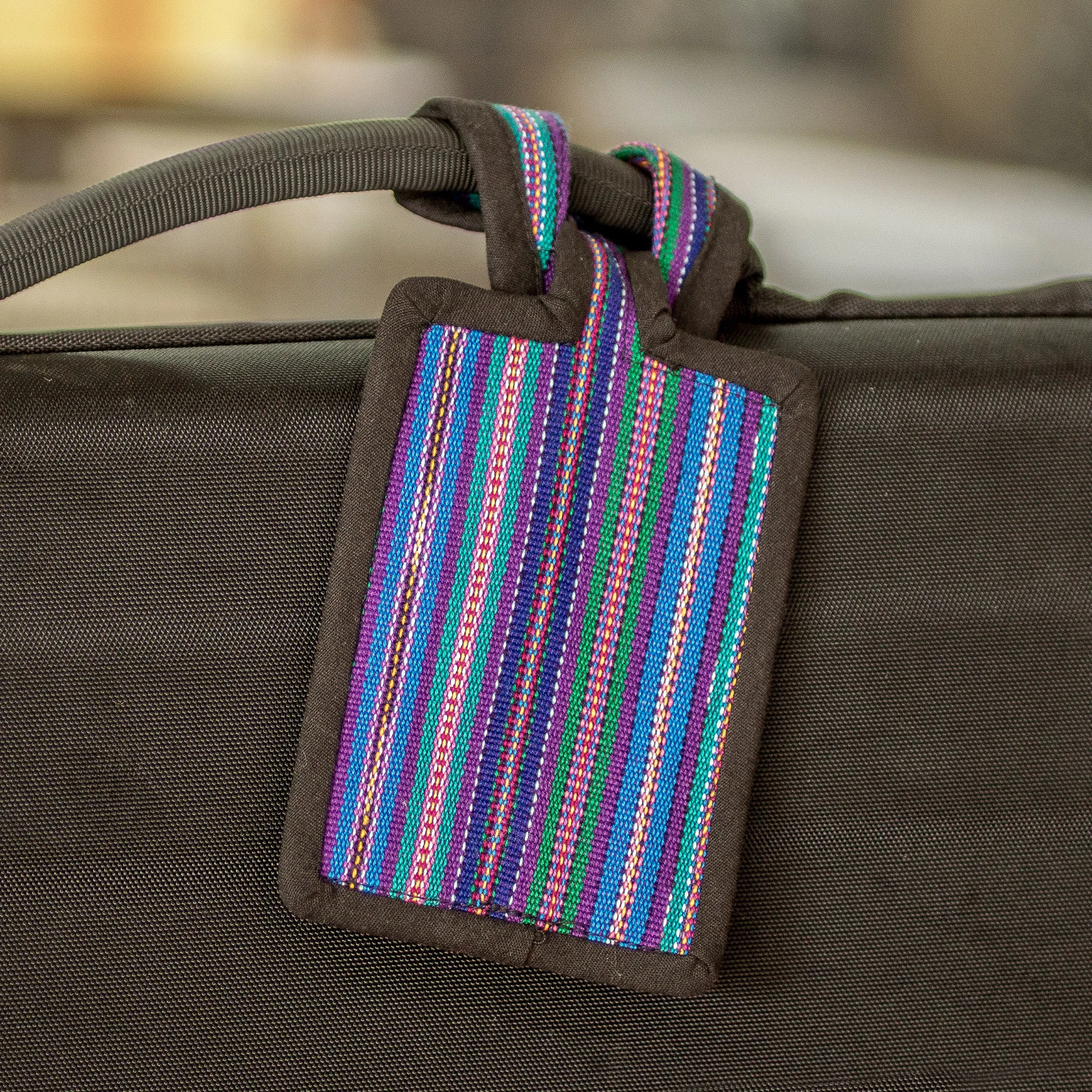 Multicoloured Cotton Luggage Tag Handmade in Guatemala, 