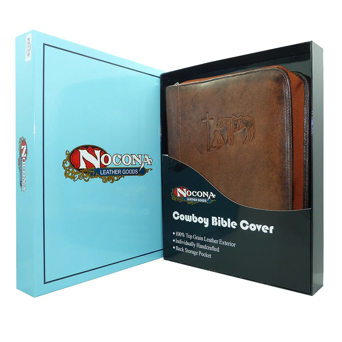 Nocona Western Bible Leather Case Cover Praying Cowboy Zippered Brown 0650608