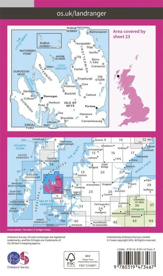 Ordnance Survey Landranger Active Laminate 23 1:50 000 North Skye