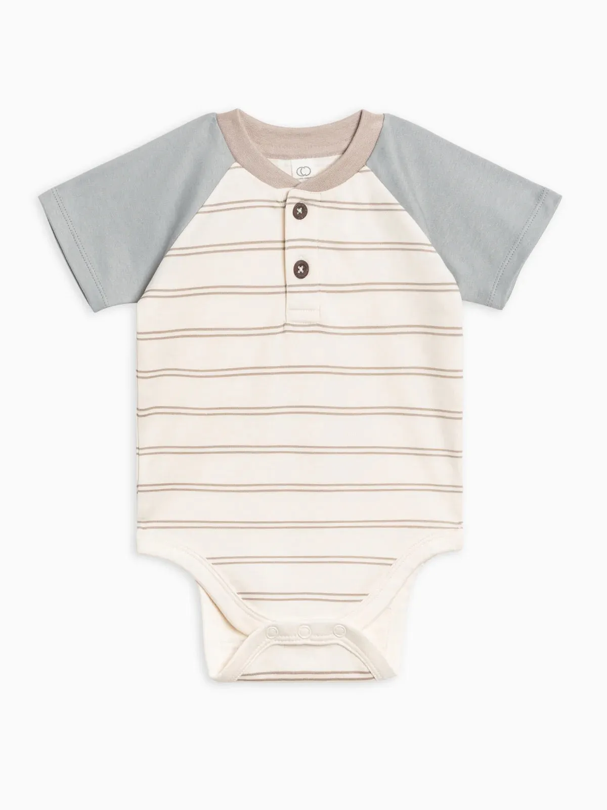 Organic Sosa Raglan Henley Bodysuit - Dover Stripe/Mist