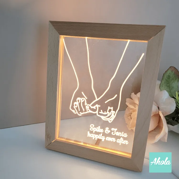 【Pinky promise】Wooden Frame LED Acrylic Light 勾手指承諾亞加力相架夜燈