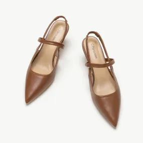 Pointed Toe Kitten heel Slingbacks (Helen) Brown