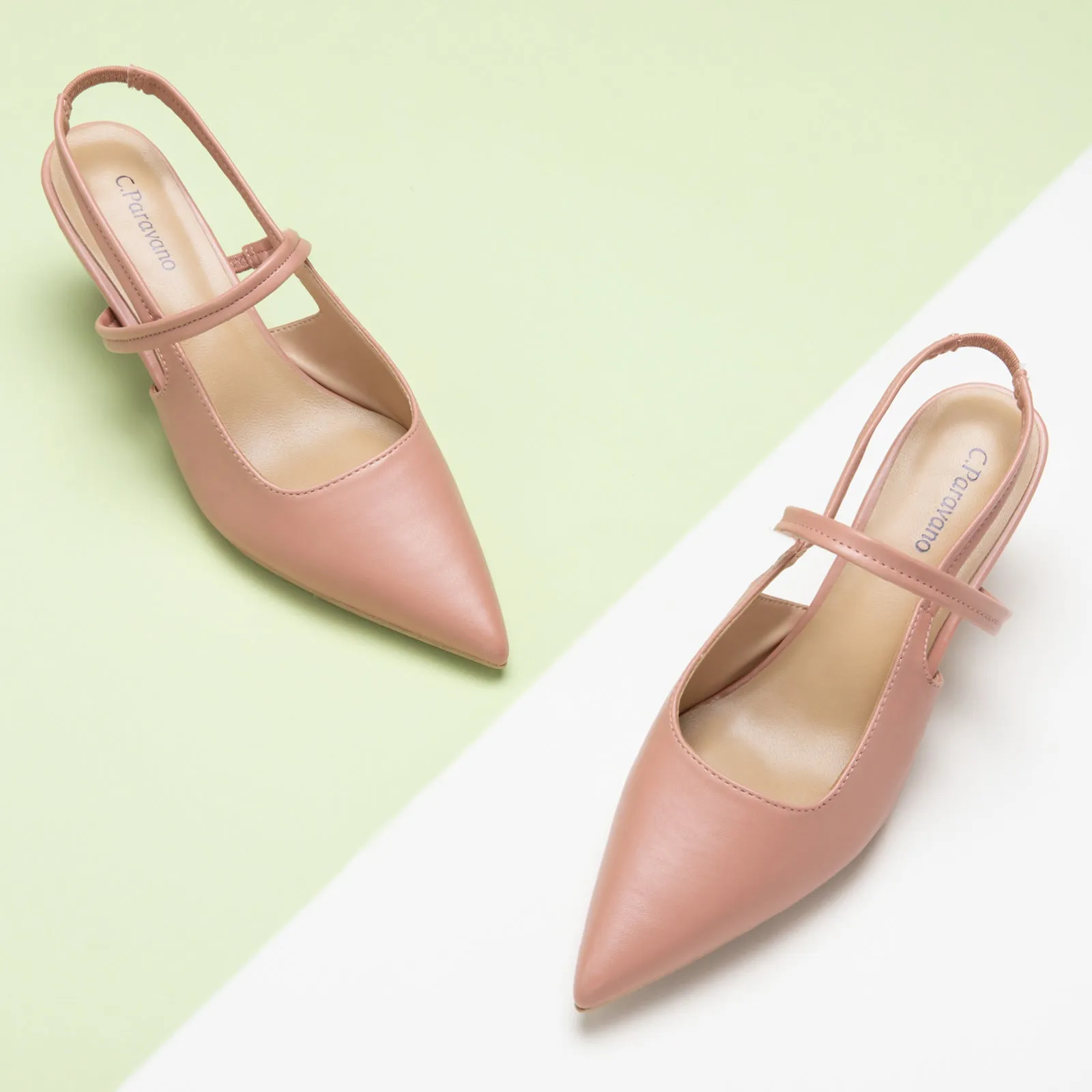 Pointed Toe Kitten heel Slingbacks (Helen) Pink