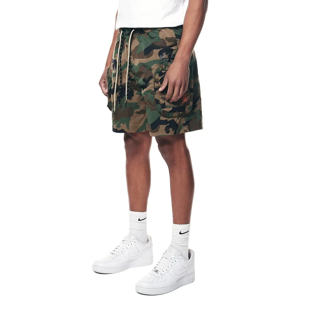 Printed Utility Lounge Windbreaker Shorts - Wood Camo