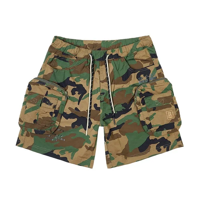 Printed Utility Lounge Windbreaker Shorts - Wood Camo