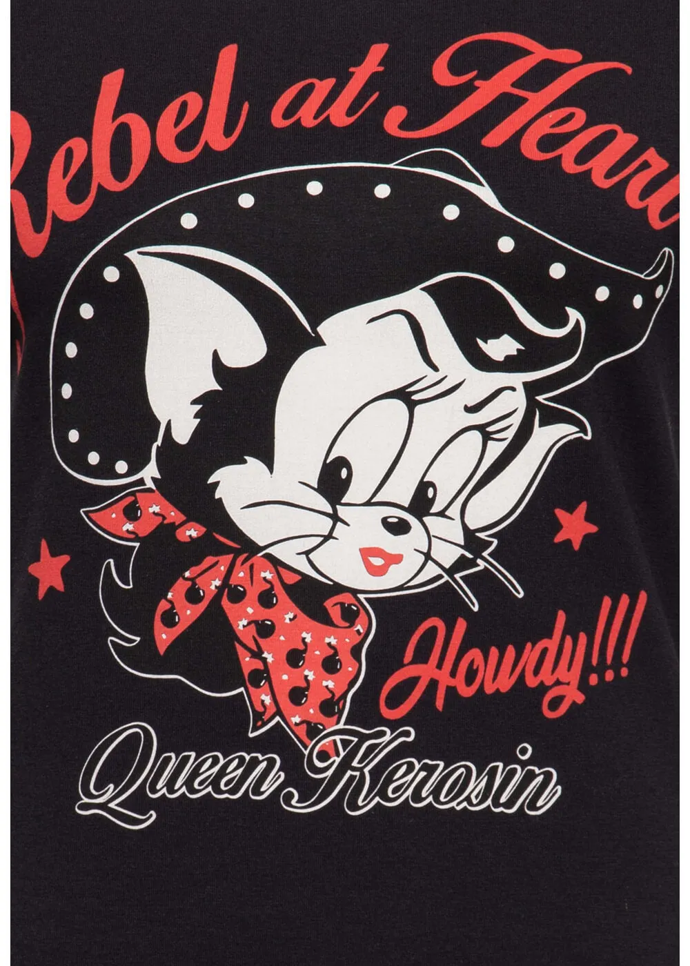 Queen Kerosin Howdy Cowboy Cat Girly T-Shirt Black