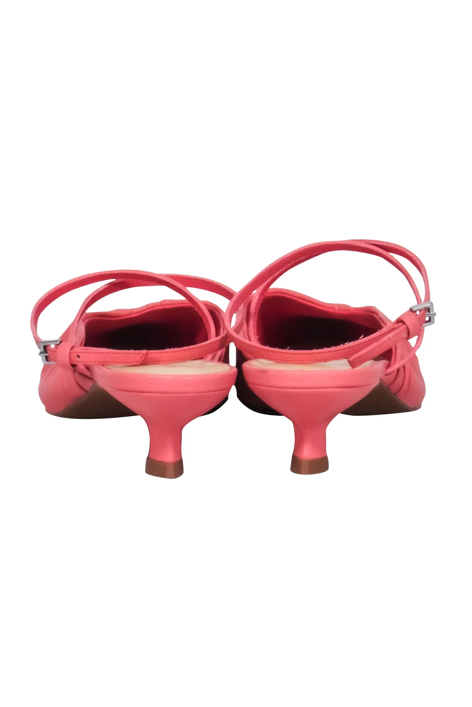 Reformation - Coral Pink Leather Pointed Toe Kitten Strappy Heels Sz 7.5