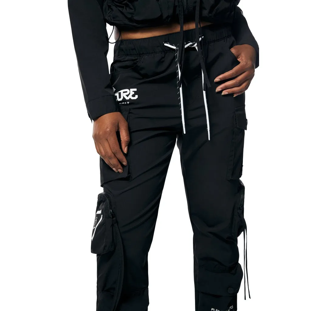 Relaxed Slouch Utility Windbreaker Pants - Black