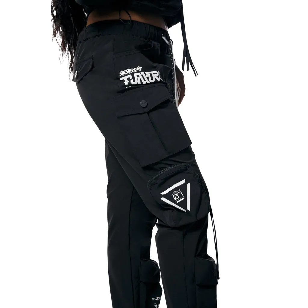 Relaxed Slouch Utility Windbreaker Pants - Black