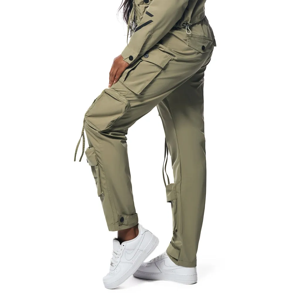 Relaxed Slouch Utility Windbreaker Pants - Light Olive