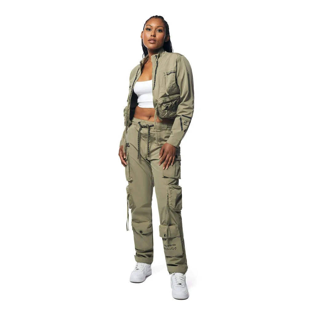 Relaxed Slouch Utility Windbreaker Pants - Light Olive