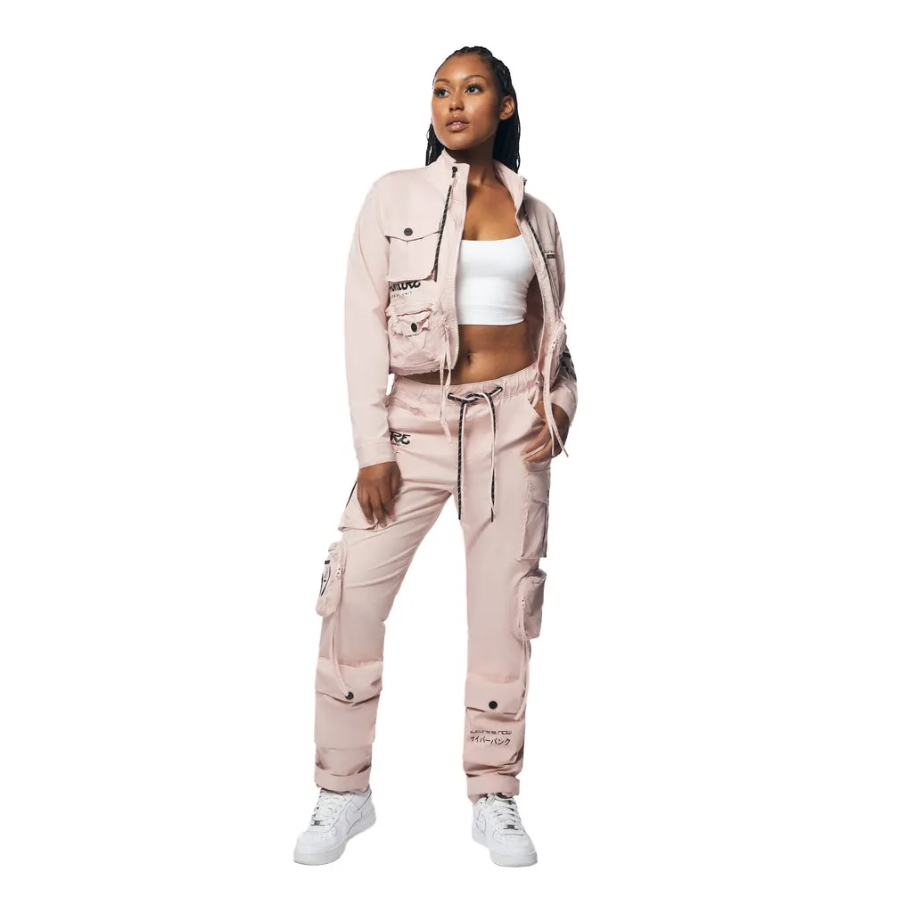 Relaxed Slouch Utility Windbreaker Pants - Pale Pink