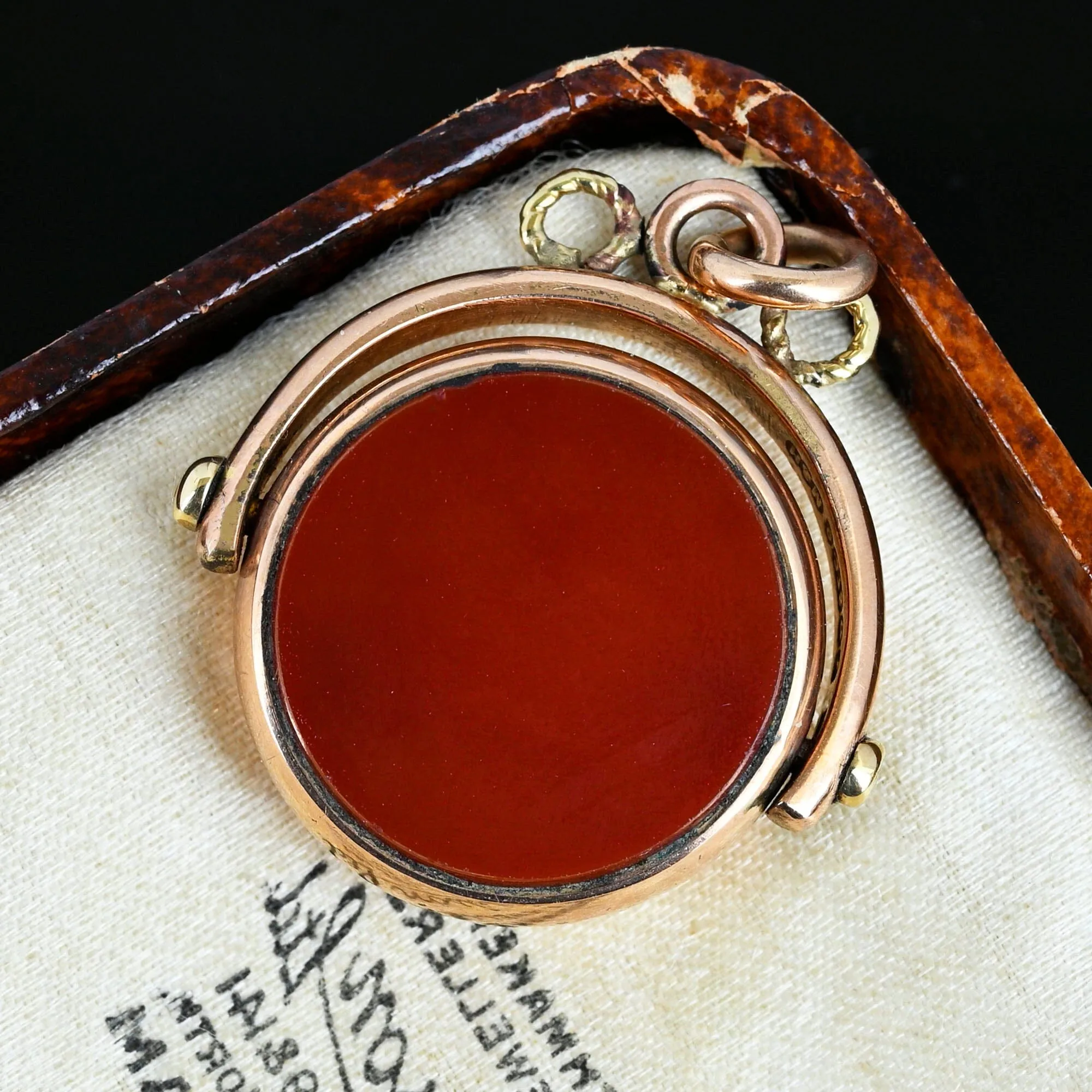 Rose Gold Carnelian Bloodstone Spinner Watch Fob Pendant