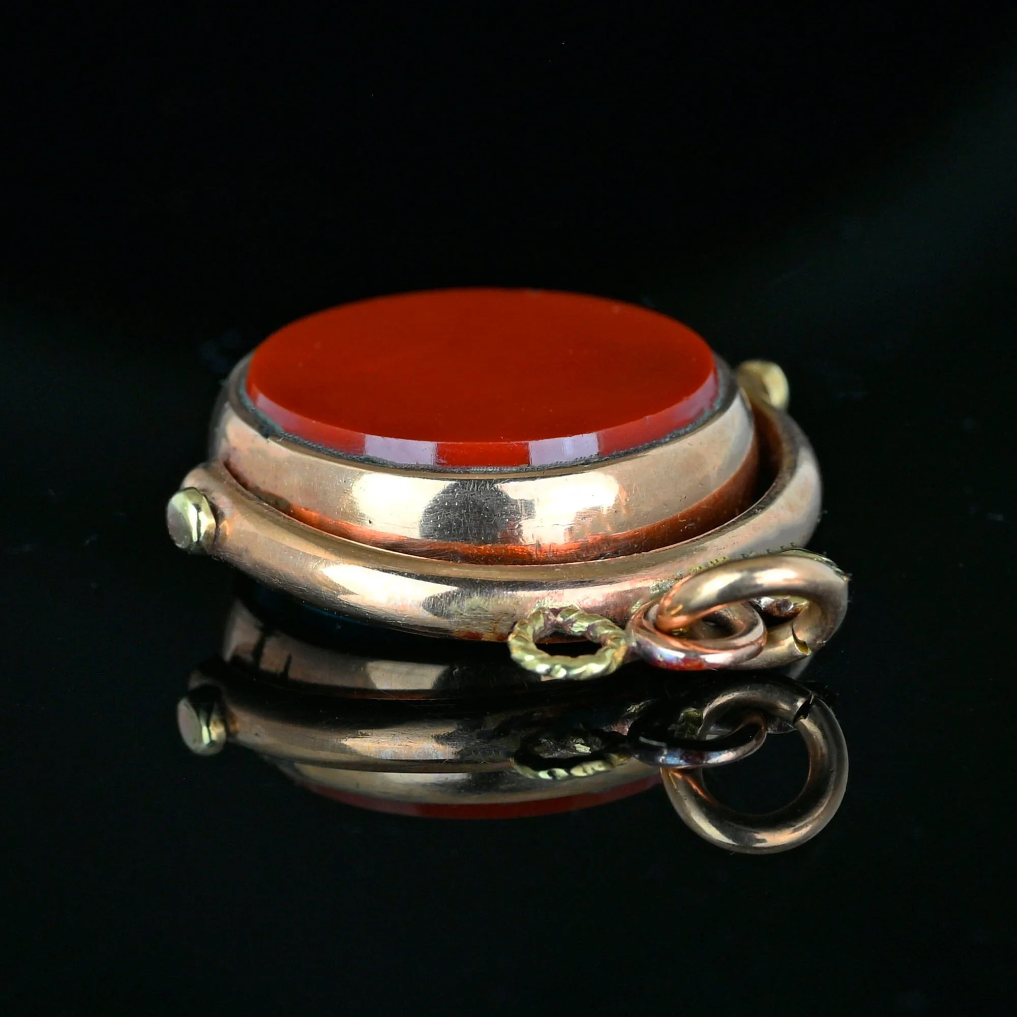 Rose Gold Carnelian Bloodstone Spinner Watch Fob Pendant