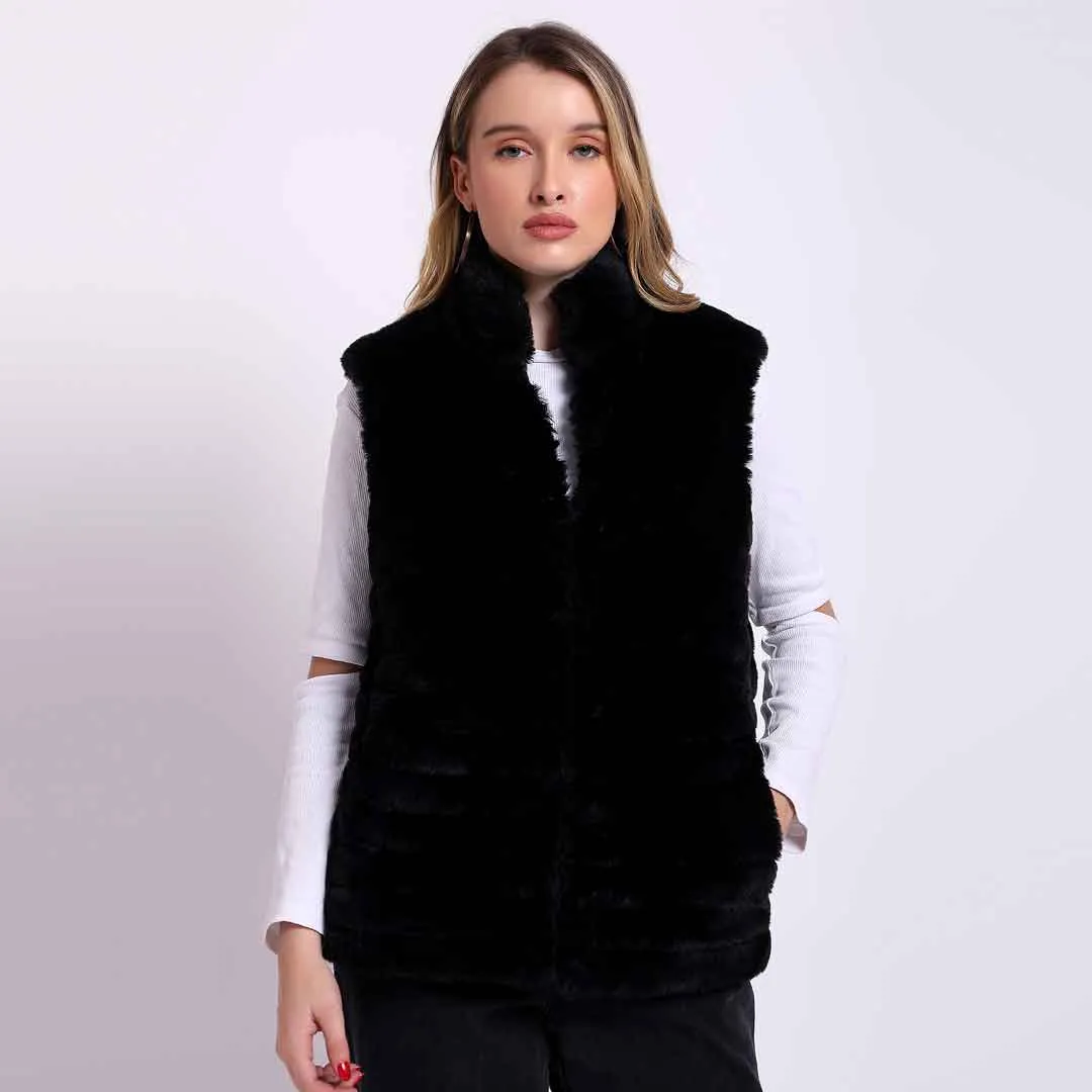 Saint Fernanda Black Fur Leather Women Jackets