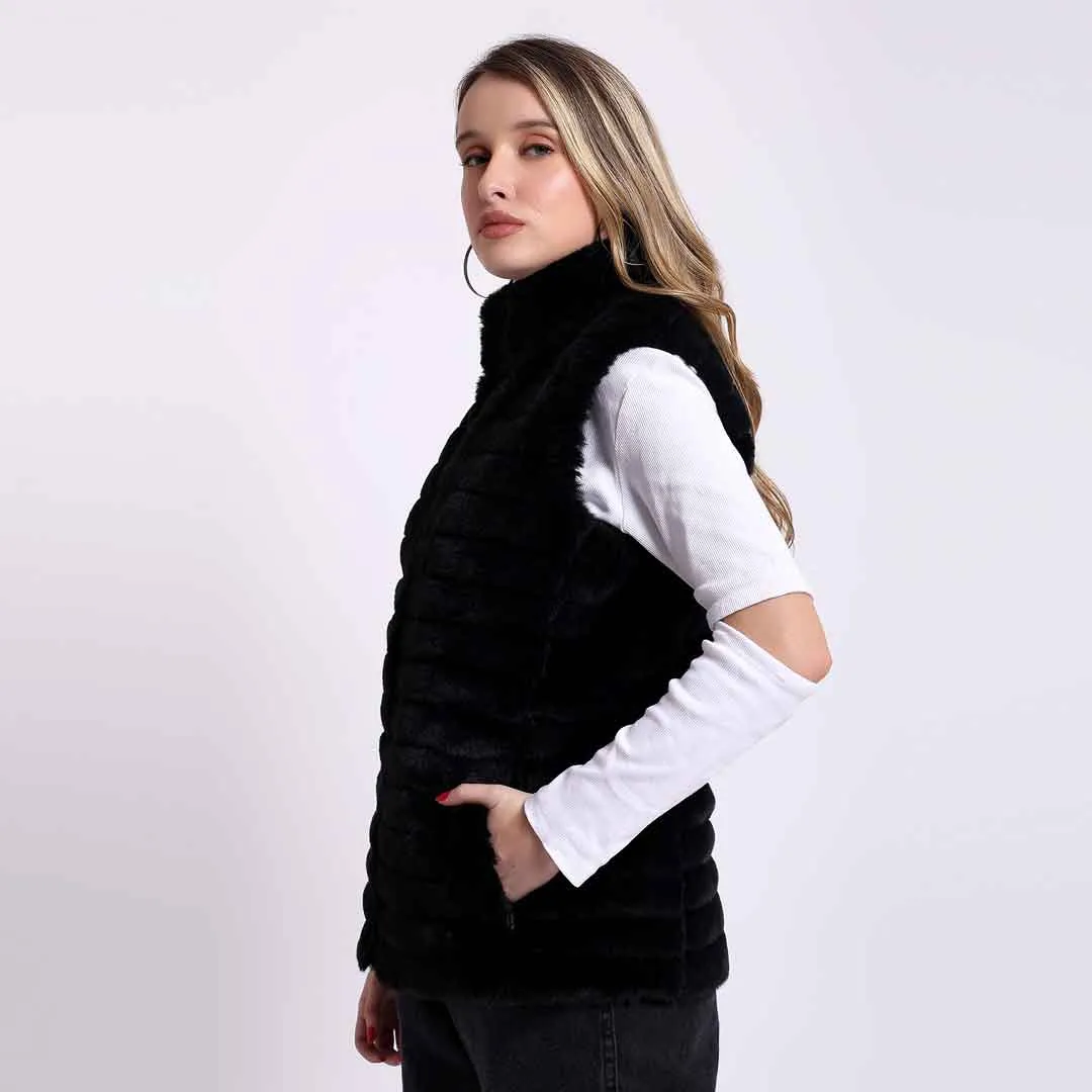 Saint Fernanda Black Fur Leather Women Jackets