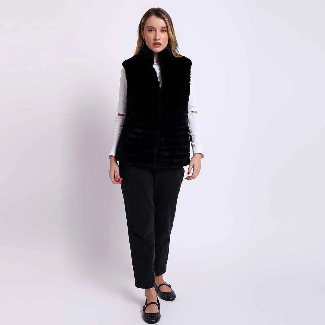 Saint Fernanda Black Fur Leather Women Jackets