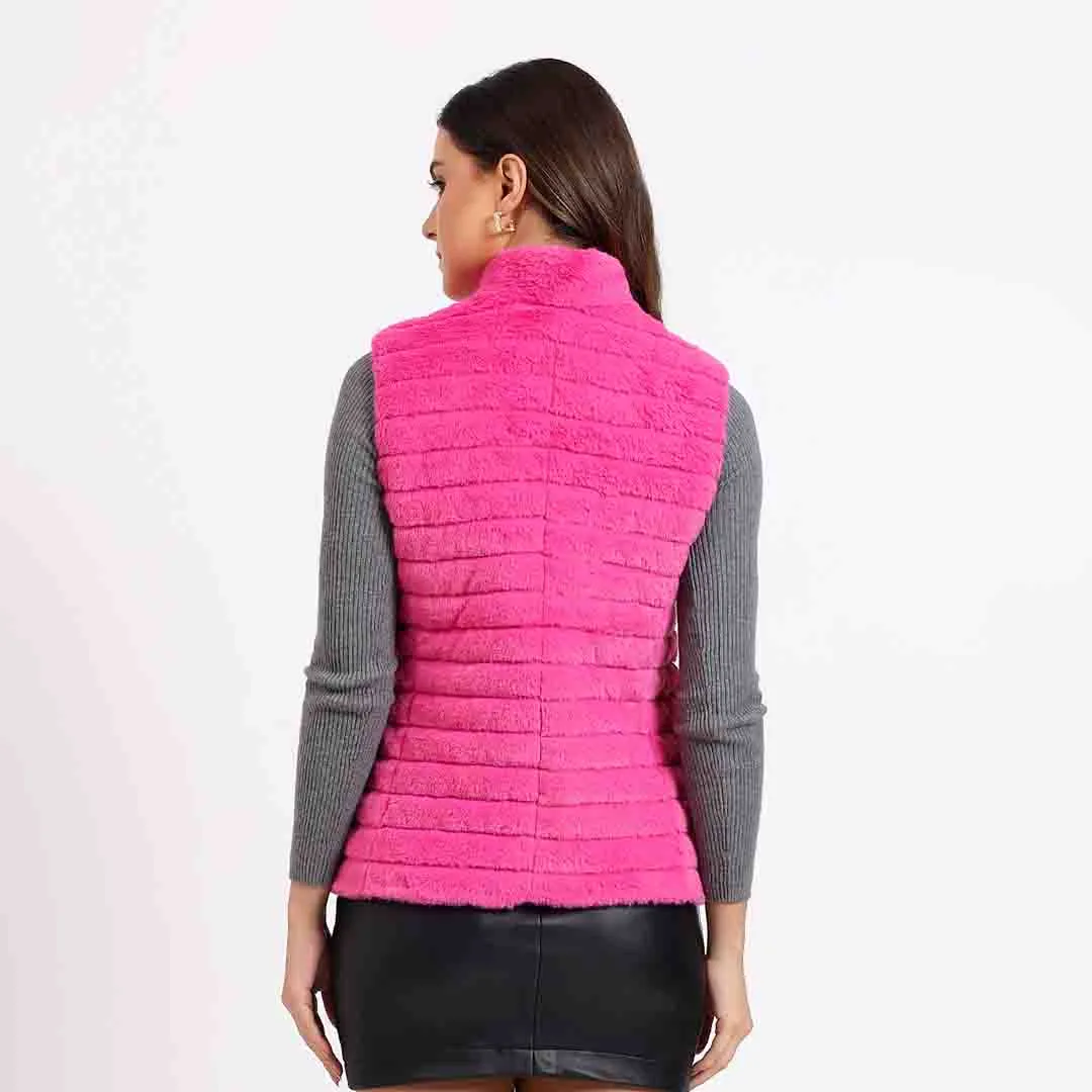 Saint Fernanda Pink Fur Leather Women Jackets