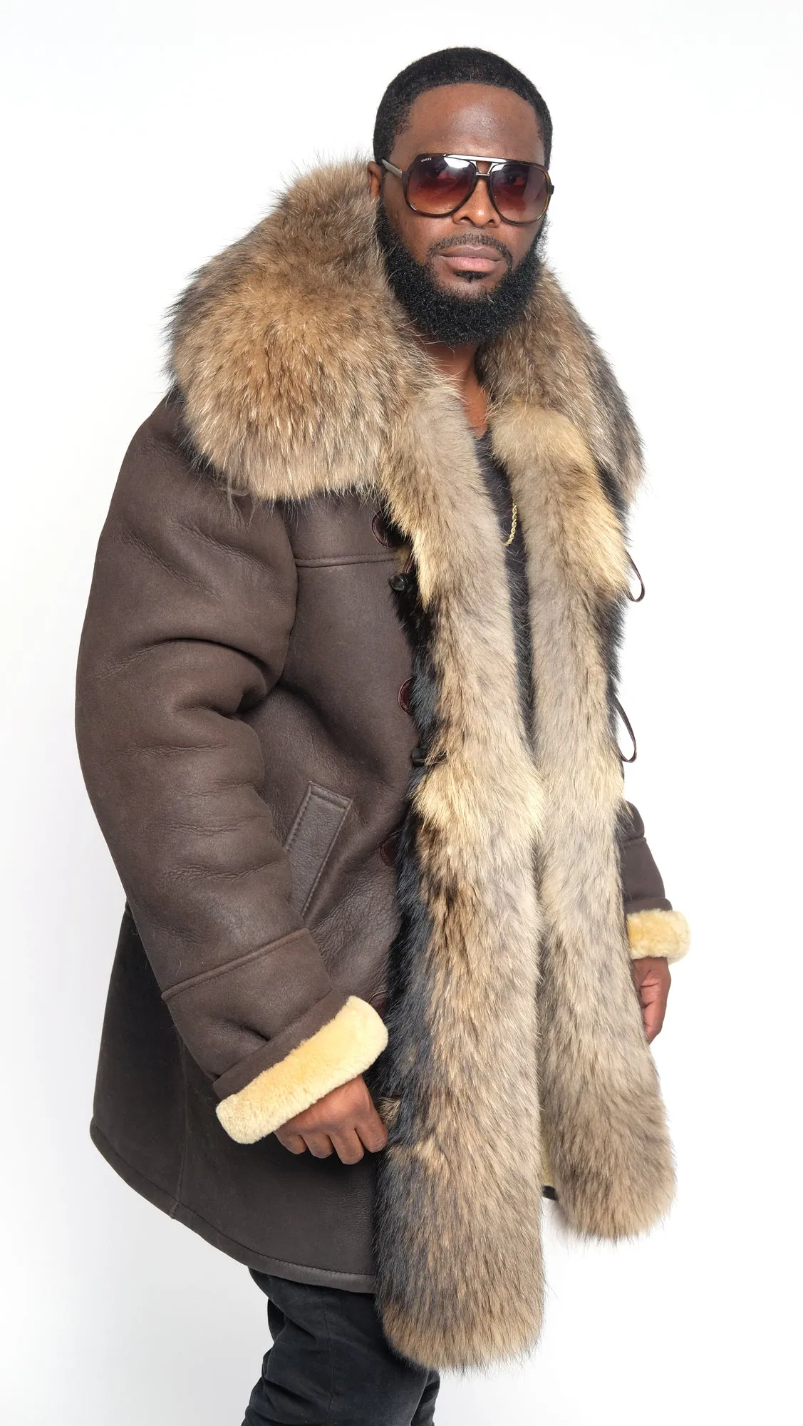 Sheepskin Jacket Coyote Fur Collar And Front Trimming Style #777