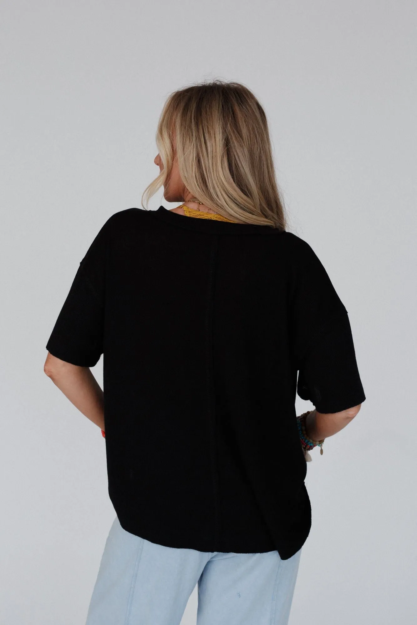 Soft Plume Henley Top - Black