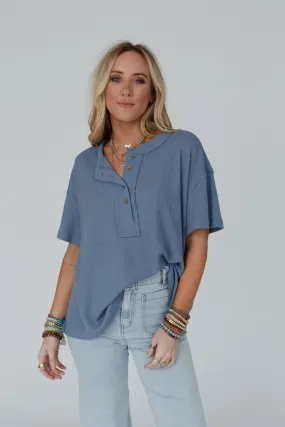 Soft Plume Henley Top - Blue Slate