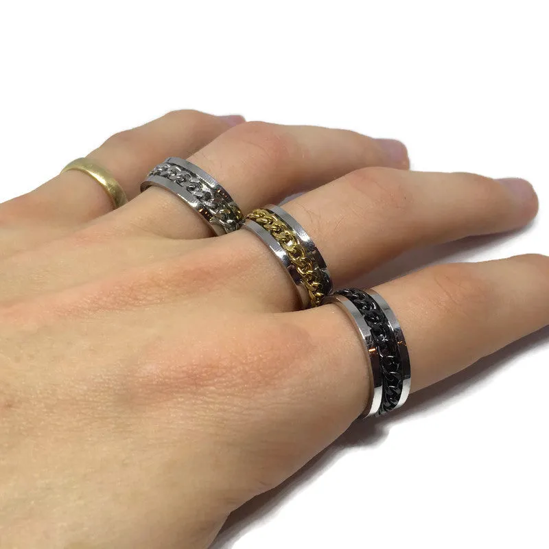 Spinning Curb Chain Band Ring