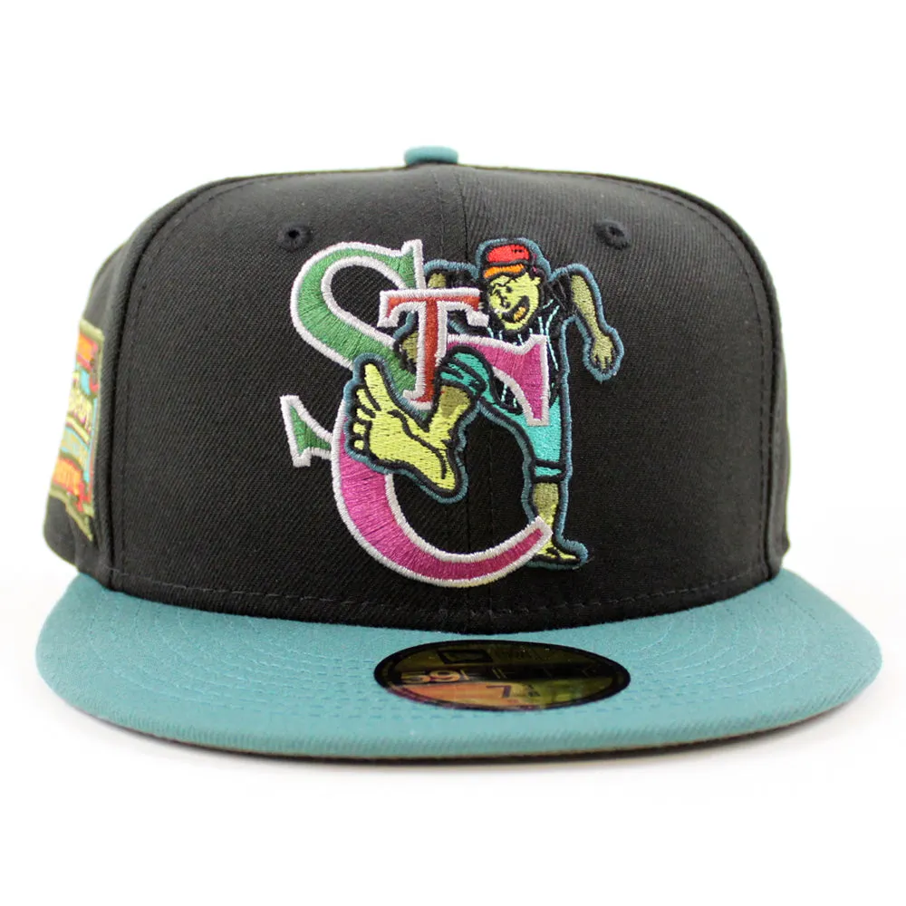 St. Catharines Stompers HOMETOWN COLLECTION New Era 59Fifty Fitted Hat (Zombie Pack Pack BLACK PINE NEEDLE GREEN NEW OLIVE Under