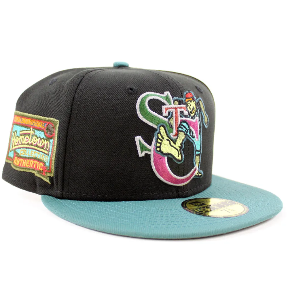 St. Catharines Stompers HOMETOWN COLLECTION New Era 59Fifty Fitted Hat (Zombie Pack Pack BLACK PINE NEEDLE GREEN NEW OLIVE Under