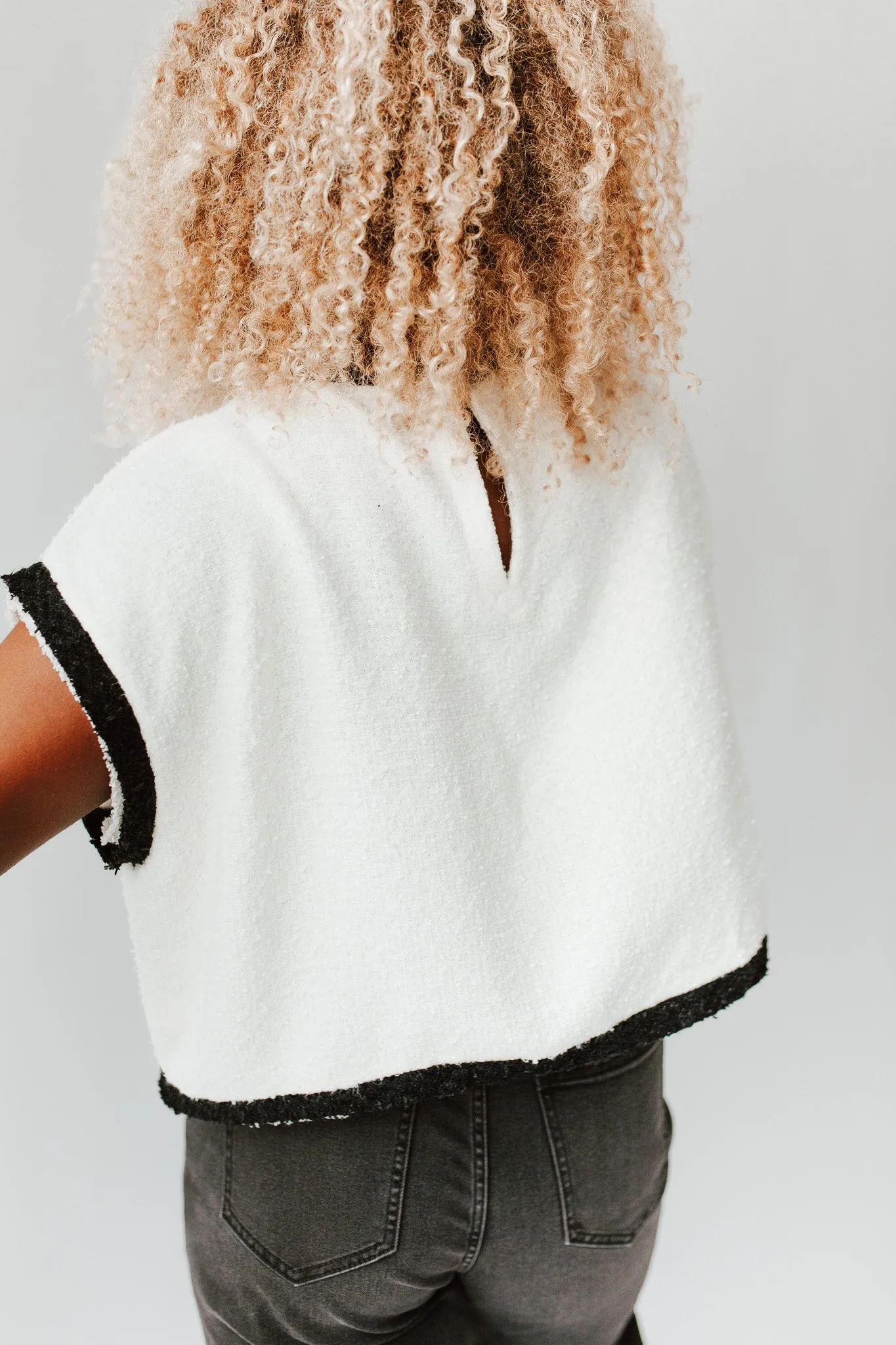 The Delco Tweed Textured Blouse in Cream